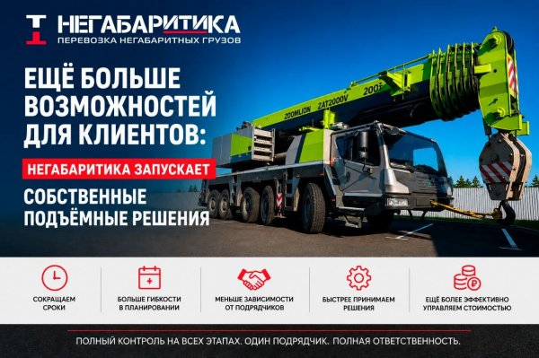 ЕЩЁ БОЛЬШЕ ВОЗМОЖНОСТЕЙ ДЛЯ КЛИЕНТОВ: «НЕГАБАРИТИКА» ЗАПУСКАЕТ СОБСТВЕННЫЕ ПОДЪЁМНЫЕ РЕШЕНИЯ